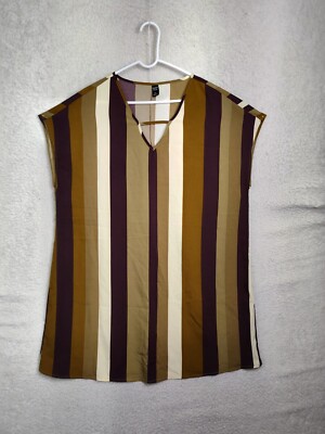 Emery Rose Women Dress 2XL Brown Striped Poly Blend V Neck Casual Fit Tunic Mini