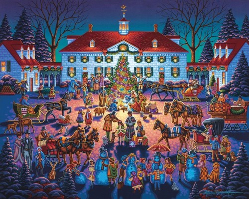 Dowdle Folk Art Jigsaw Puzzle; Mount Vernon Christmas; 500 pieces - Picture 2 of 2