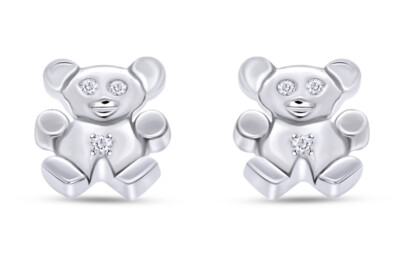 Natural Round Diamond Accents Teddy Stud Earrings 10K Solid White Gold