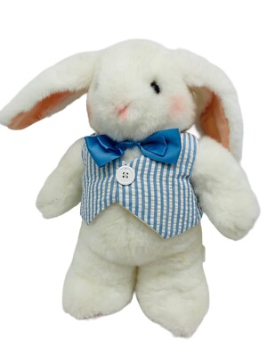 Hallmark Uncle E The White Bunny in Blue Striped Vest Stuffed Soft Plush Rabbit