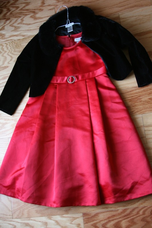 Green Dog Girls red occasion dress with matching black bolero size 6X GUC
