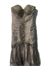 Colors Dress Prom Silver Satin Rhinestones Size 10