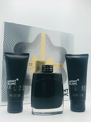 Mont Blanc Legend 3pc Set Men Parfum Spray 3.3 oz After Shave Balm Shower Gel