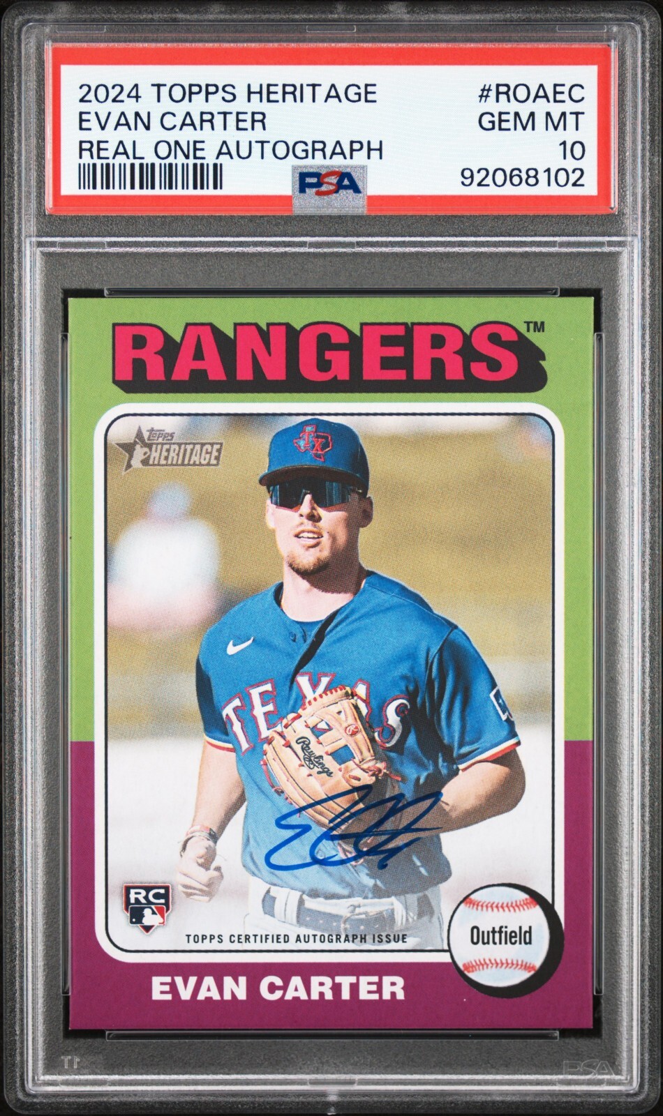 2024 Topps Heritage - Real One Autographs #ROA-EC Evan Carter RC PSA 10, POP6!