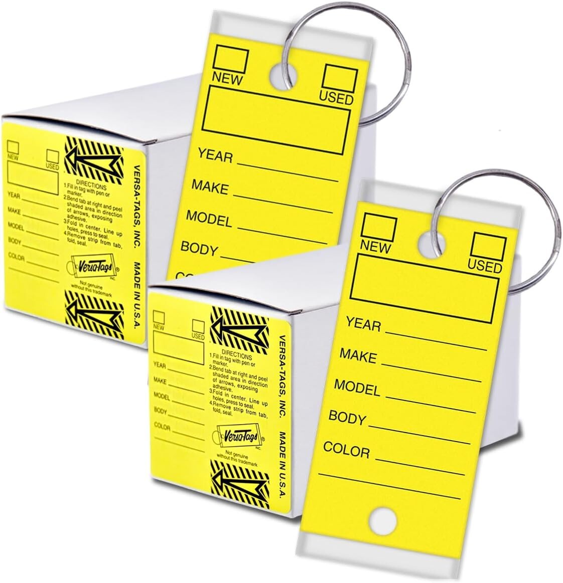 500 Premium Key Tags 1.25''x3'' with Chrome Rings - Moisture Resistant Yellow