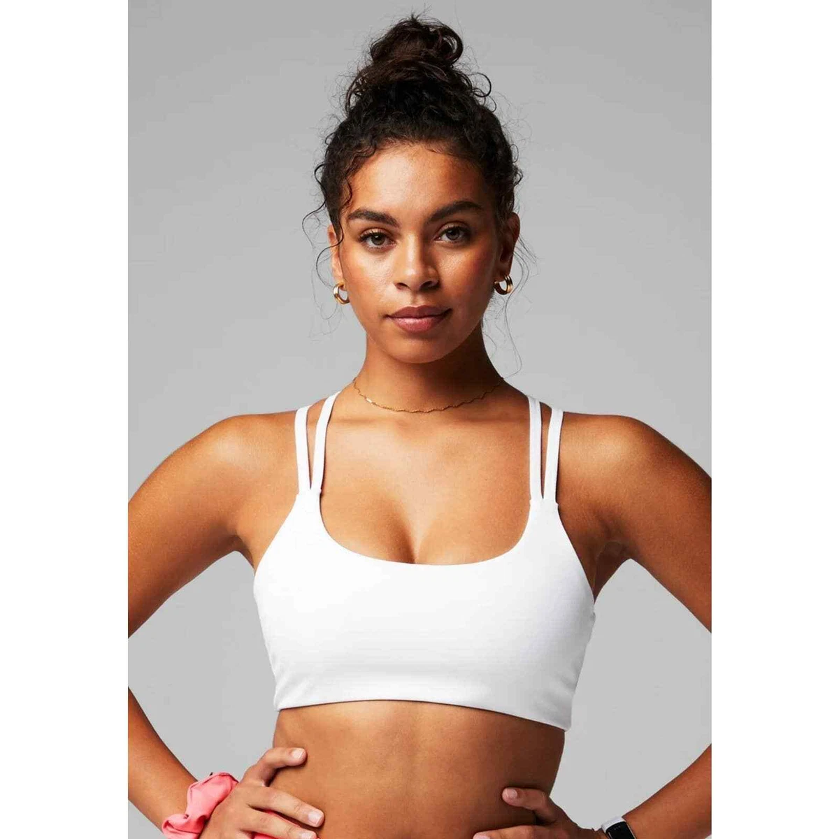 Fabletics XS Low Impact Strappy Racerback Keyholes Sports Bra Classic White  NWT