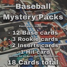 Mystery Packs Baseball - 18 cards /pack 12 base, 3 Rookies, 2 Inserts & 1 Hit