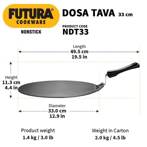 Hawkins Futura Nonstick Dosa Tava, Dia 33 cm, Thickness 4.88 mm (Black) NDT33 - 第 3/6 張圖片