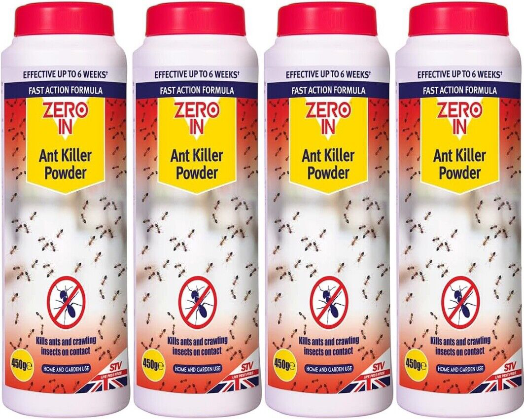 4x Zero In Home Garden Ant Woodlice Cockroaches Earwigs Bugs Killer Powder 450g