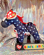 TY Retired Original Beanie Babies - LEFTY 2000 - Red, White  Blue Donkey
