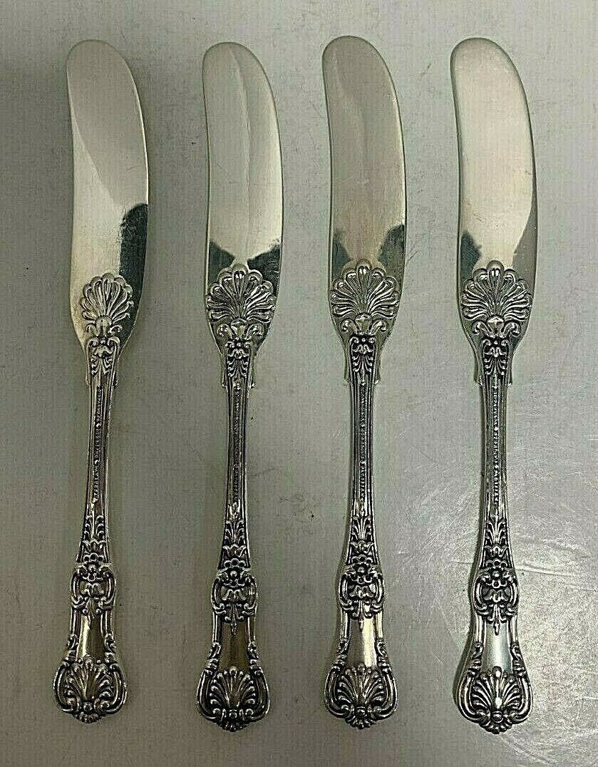 TIFFANY & CO. ENGLISH KING STERLING SILVER SET OF 4 BUTTER / CHEESE KNIVES