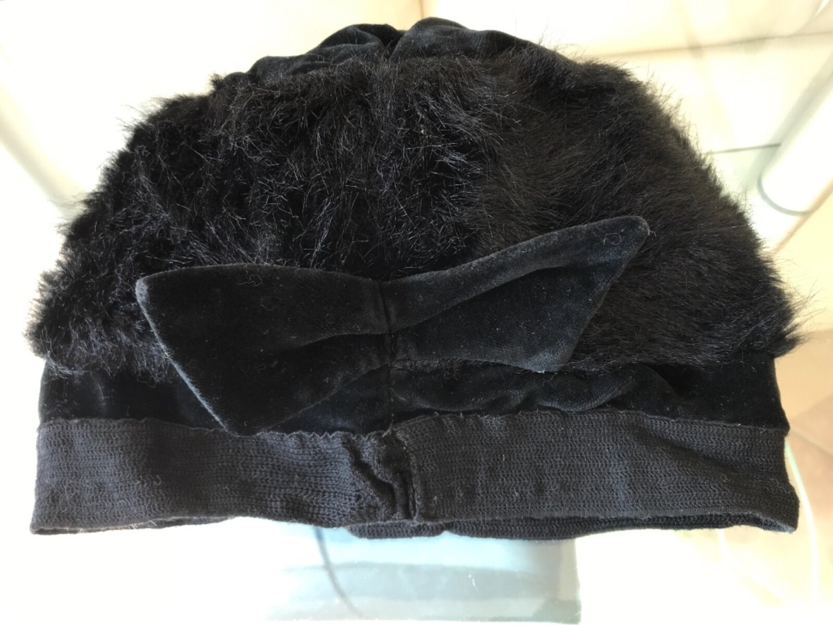 Cappello donna nero vintage velluto e finto pelo