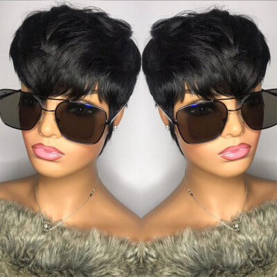 Pixie Cut Human Hair Wig with Bangs Layered Wavy Short Heat Resistant Amazon.com : Nicelatus Short Pixie Cut Wigs with Wavy Bangs  main image 2
