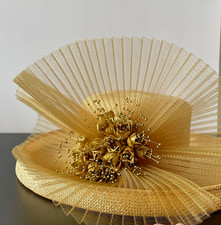 Vintage Jack McConnell Boutique Beige and Gold Tule Flower Derby Church Hat