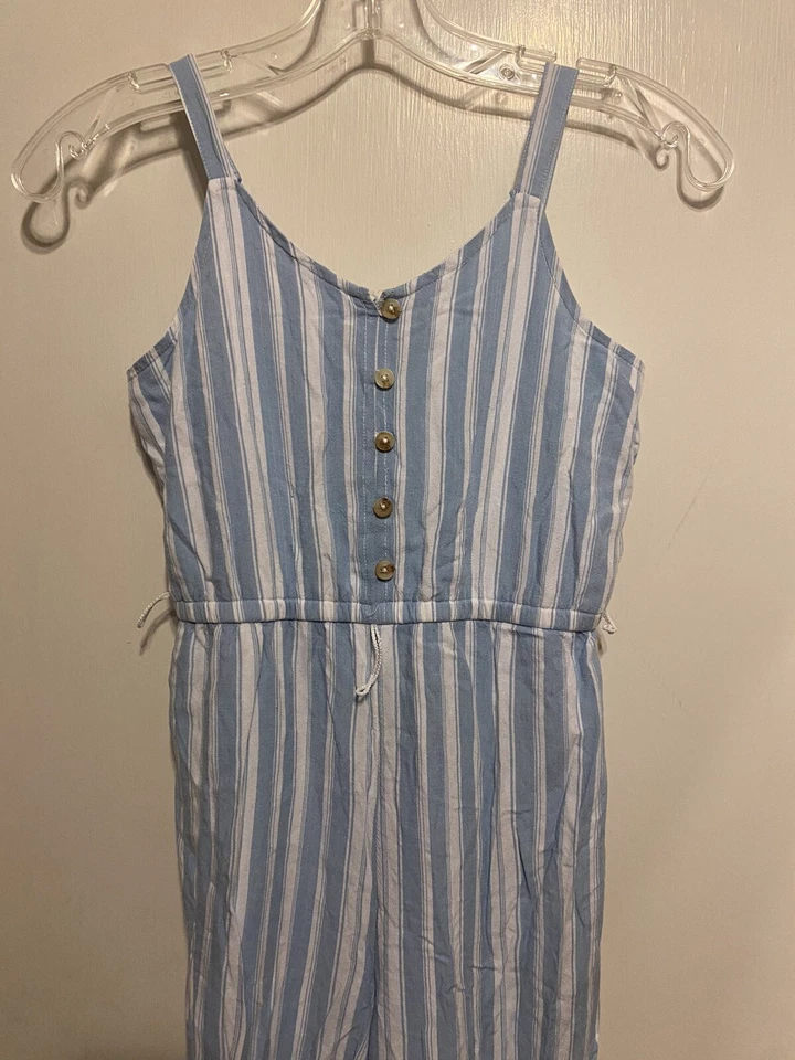 Justice Mameluco Niñas Talla 10 Azul y Blanco A Rayas Pantalones Largos Usado Foto 3 de 4