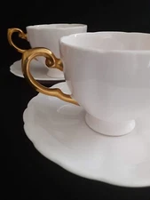 Lot of 2 Tuscan Fine Bone China England Pink Tea cup Saucer Set Gold Handle