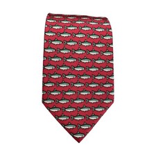 VINEYARD VINES Red Fish Print Silk Tie Hand Made In USA 58"/ 3.75" EX COND