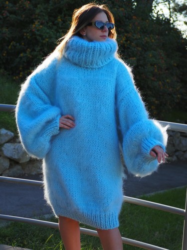 Mohair Sweater Light Blue HandKnitted 