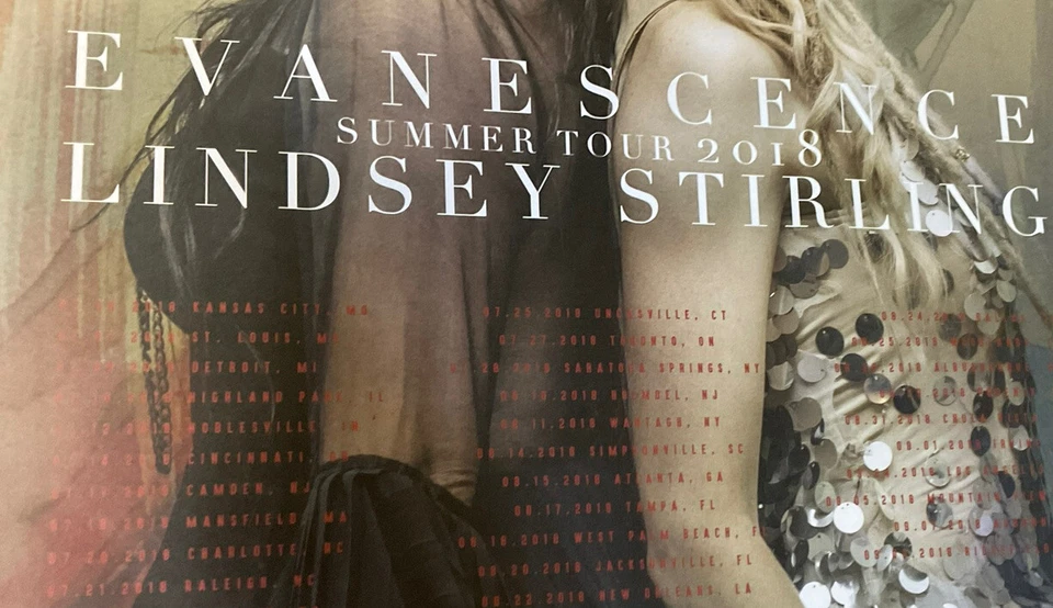 Póster raro de la gira Evanescence Lindsey Stirling 2018 nuevo de lote nuevo 18x24 Foto 4 de 4