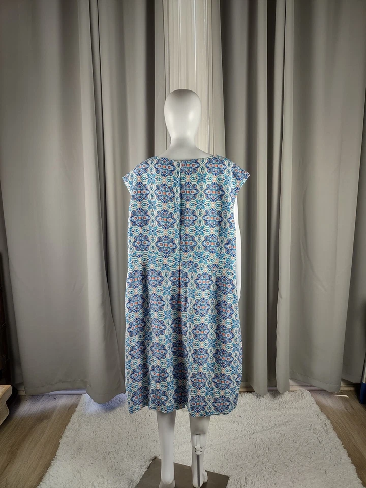 Vestido feminino Jessica London bainha de linho estampa azul Ikat plus size 26W - Imagem 4 de 4
