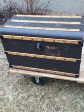 Antique Flat Steamer Trunk Coffee Table End Table