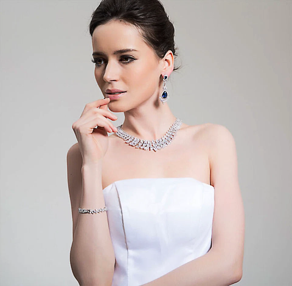 施华洛世奇元素水晶泪珠婚礼新娘吊灯CZ悬垂耳环 — 第 3/4 张图片