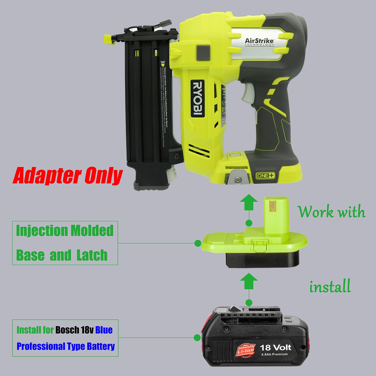 1x Bosch 18v Blue Professional Li-Ion Battery To Ryobi 18v