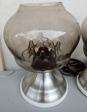 Lume Lampada Abatjour da Tavolo in Vetro e Acciaio Vintage 30cm Anni 70