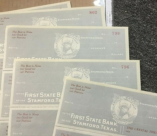FIRST STATE BANK STAMFORD TEXAS SHEET OF 3 UNCUT CHECKS THE CRYSTAL THEATRE - Bild 6 von 8