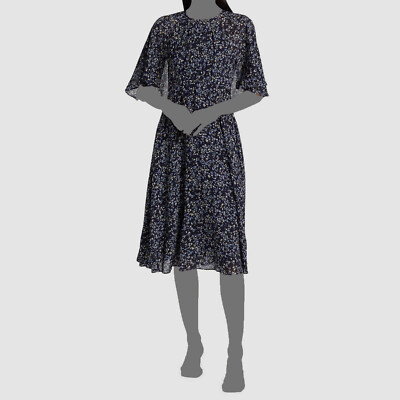 $497 Rickie Freeman by Teri Jon Women's Blue Floral Round Neck A-Line Dress Sz 2