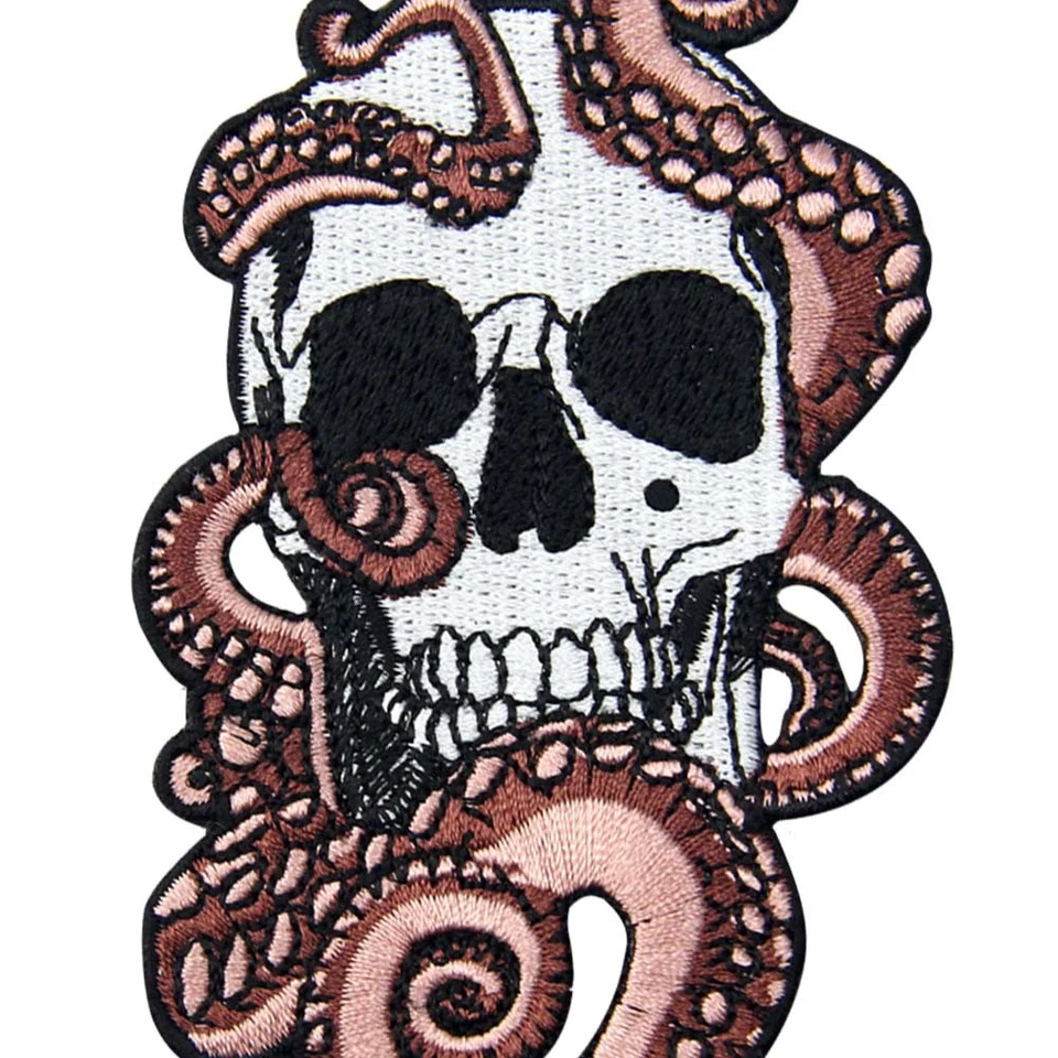 Embroidered Patches Iron Sew On patch transfers Badges appliques Skull Octopus - Image 2 of 4