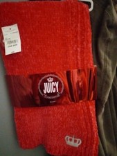 JUICY COUTURE Chenille Blanket Cold Weather Scarf in Pink with Silver Embroidery