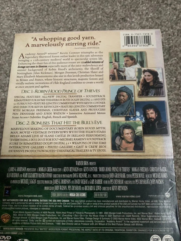 Robin Hood: Prince Of Thieves R1 DVD 2-Disc Extended Edition Kevin Costner - Image 2 of 2