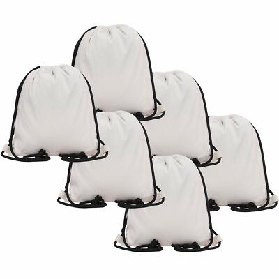 Threadart 100% Cotton Drawstring Backpacks - 6 Pack - Natural 15.75'' x 13.75''
