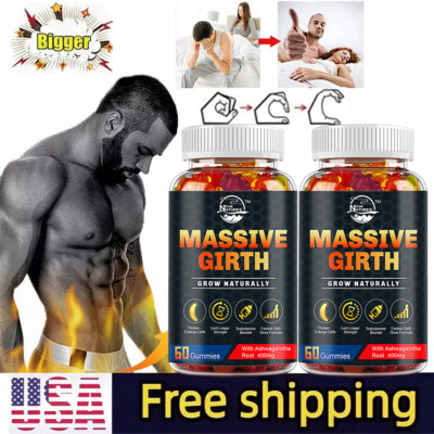 #1 BEST-MALE ENLARGER THICKER LONGER BIGGER 3'' GROWTH ENLARGEMENT 2 x 60 GUMMIES
