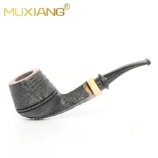 MUXIANG Sandblasted Briar Bulldog Tobacco Pipe Ebonite Stem Wooden Freehand Pipe
