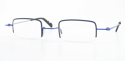 THEO Belgium Brille Alicudi 374 Nylor 3/4 Rand Cool Square Art Metallic Blue