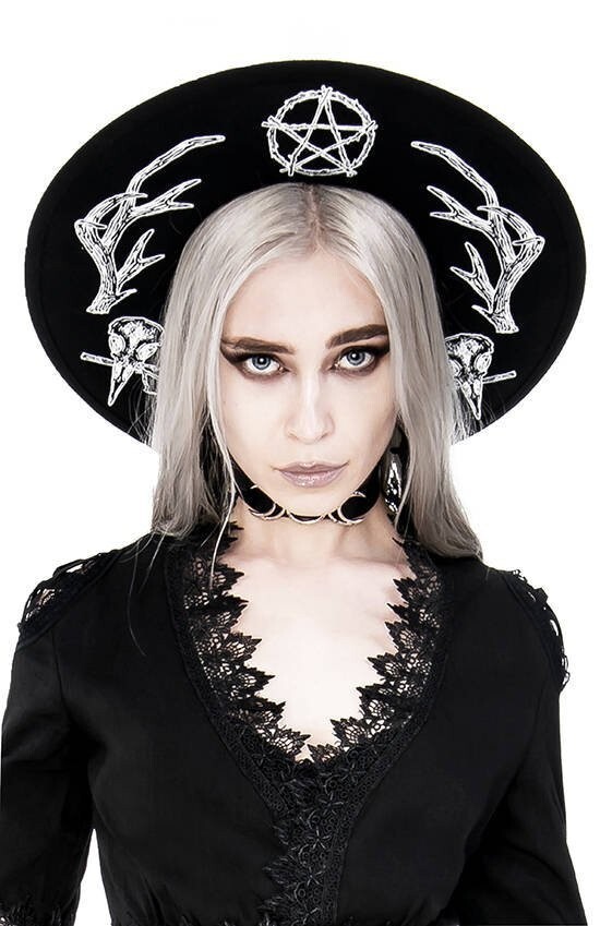Restyle Witchy Gothic Hat - Pagan Ritual - Wide Brim Gothic Witch Sun Hat