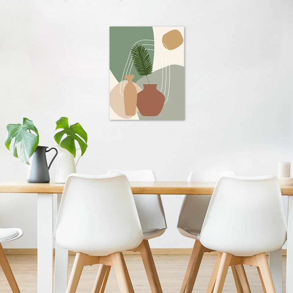 Plant Green Leaf Minimalist Mid Century Canvas Wall Art for Bathroom Living Room - Image 4 of 4