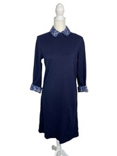 Talbots Navy Shift Dress Floral Removable Peter Pan Collar Preppy Classic Size M
