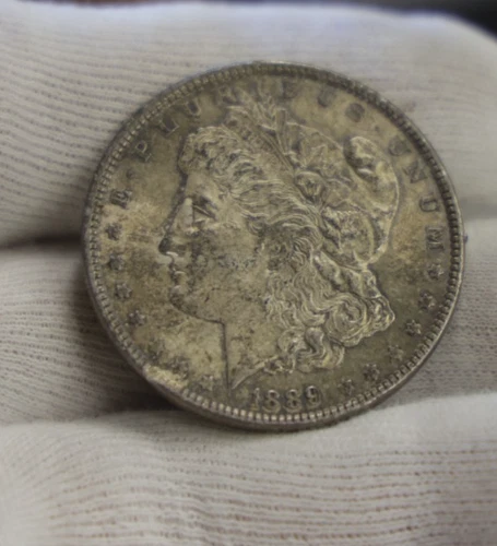 1889 US Morgan Silver Dollar $1 AU (Cleaned, Retoned)