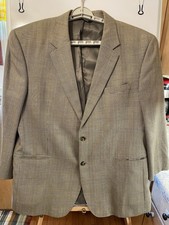 Jos A Bank Blazer Sportcoat Men's Sz 46R Plaid Silk  Wool Sport Coat Khaki/Tan