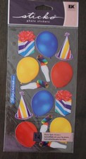 New Sticko scrapbook stickers Birthday party balloons hats noise makers