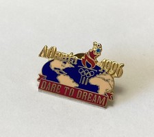 Vintage Atlanta Olympics Dare To Dream Enamel Pin World Map Torch Logo