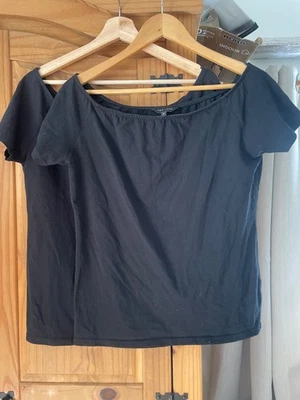 Ladies New Look Cotton T Shirts x Two Wide Neck Black Size 16 - Image 1 of 3