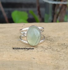 Handmade Prehnite Ring: Oval Gemstone, 925 Sterling Silver, Boho Style All Size