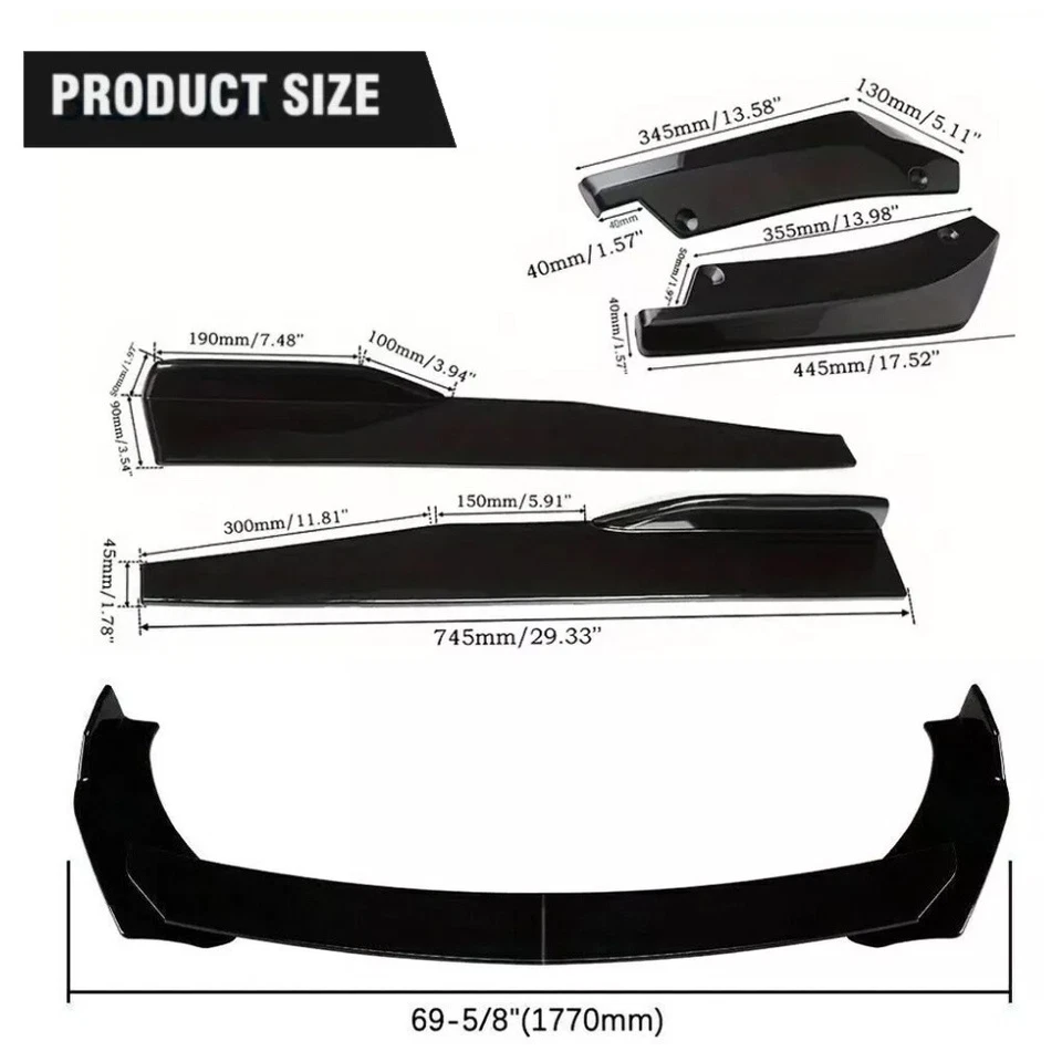 For Kia Forte Koup 10-17 Front Rear Bumper Lip Spoiler+29"Side Skirt+Strut Rod - Image 2 of 4