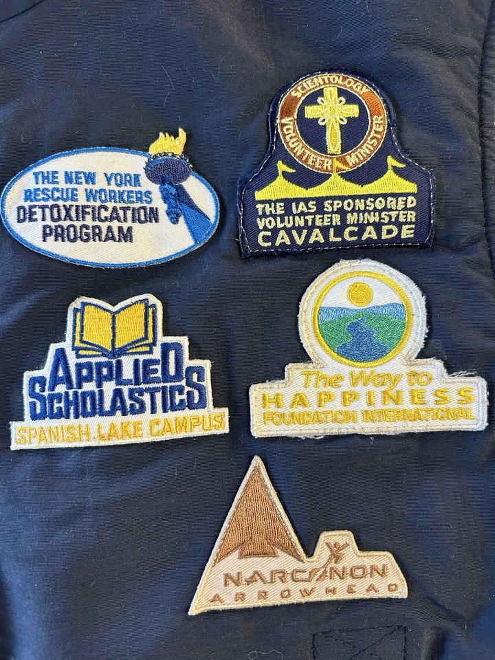 Vintage Church Of Scientology Multi Patch Multi Destination Puffer Vest Size S/M - Image 3 of 4