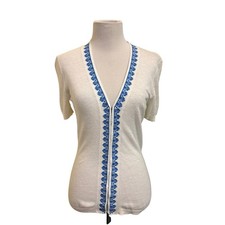 Banana Republic Factory Short Sleeve Cardigan Hook  Eye White/Blue size S