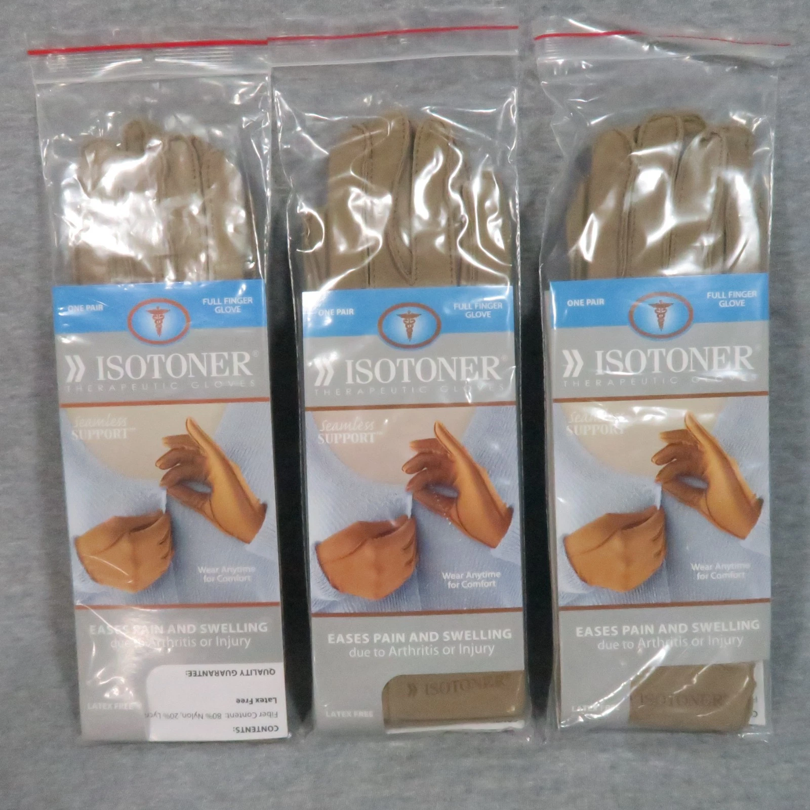 Isotoner Therapeutic Gloves Large Camel Seamless Support Arthritis Pain Lot of 3